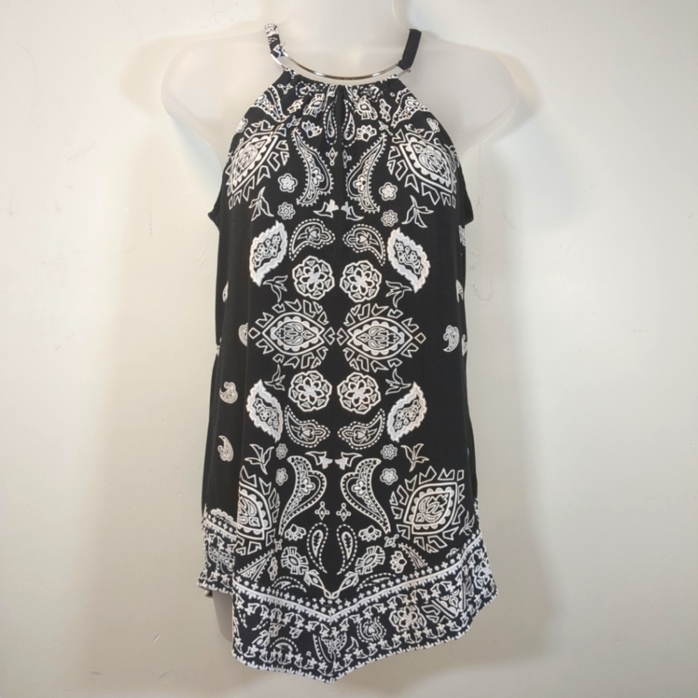 INC Women's Embroidered Black And White Tank Top, Size S
